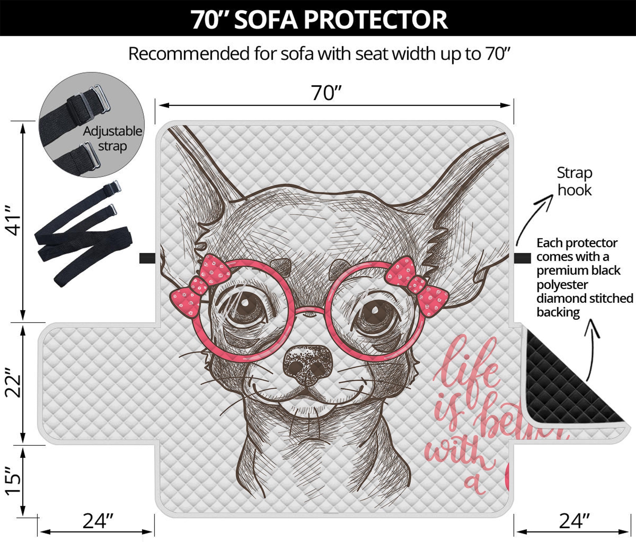 Cute Chihuahua With Glasses Print Sofa Protector