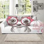 Cute Chihuahua With Glasses Print Sofa Slipcover