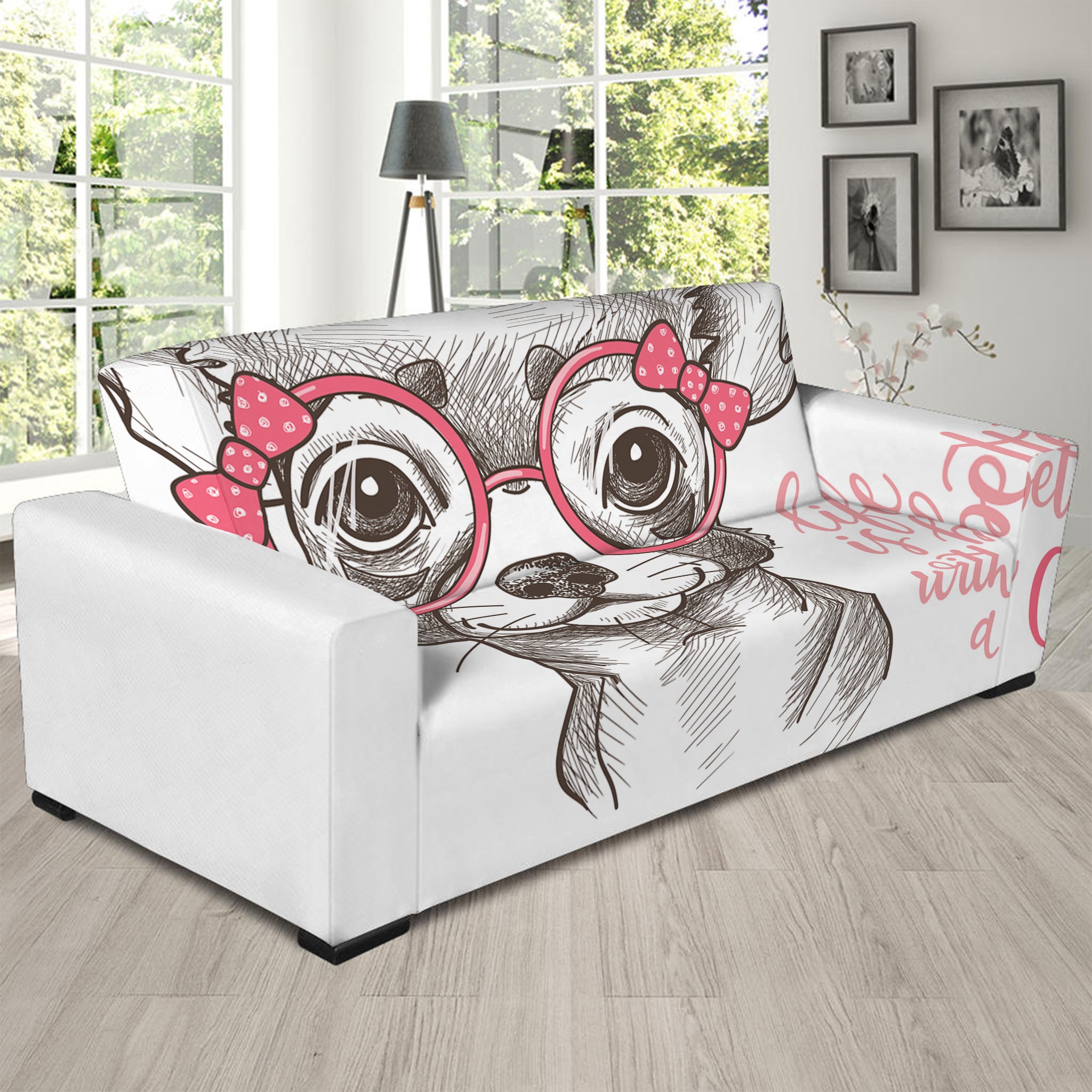 Cute Chihuahua With Glasses Print Sofa Slipcover