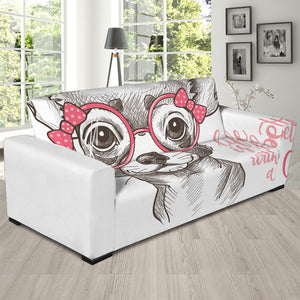 Cute Chihuahua With Glasses Print Sofa Slipcover