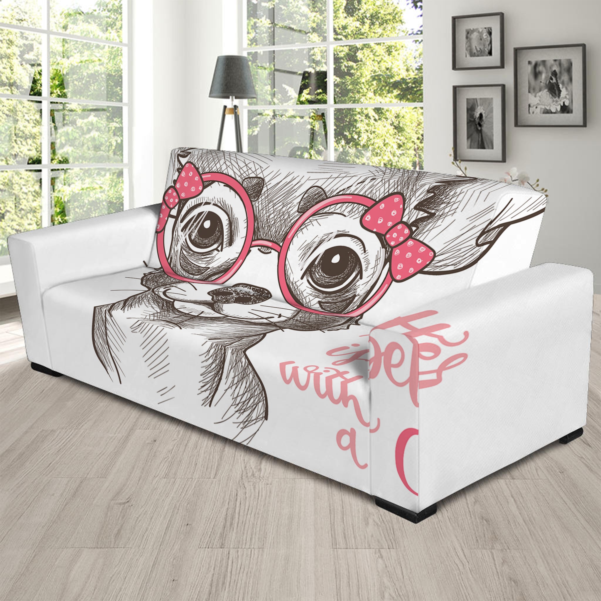 Cute Chihuahua With Glasses Print Sofa Slipcover