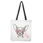 Cute Chihuahua With Glasses Print Tote Bag