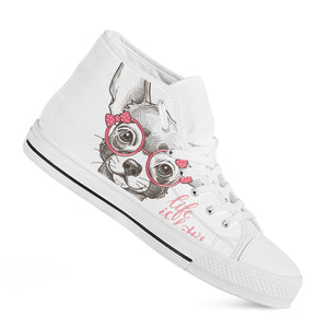 Cute Chihuahua With Glasses Print White High Top Shoes