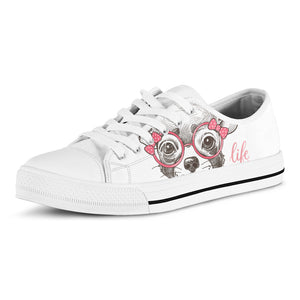 Cute Chihuahua With Glasses Print White Low Top Shoes