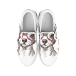 Cute Chihuahua With Glasses Print White Slip On Shoes