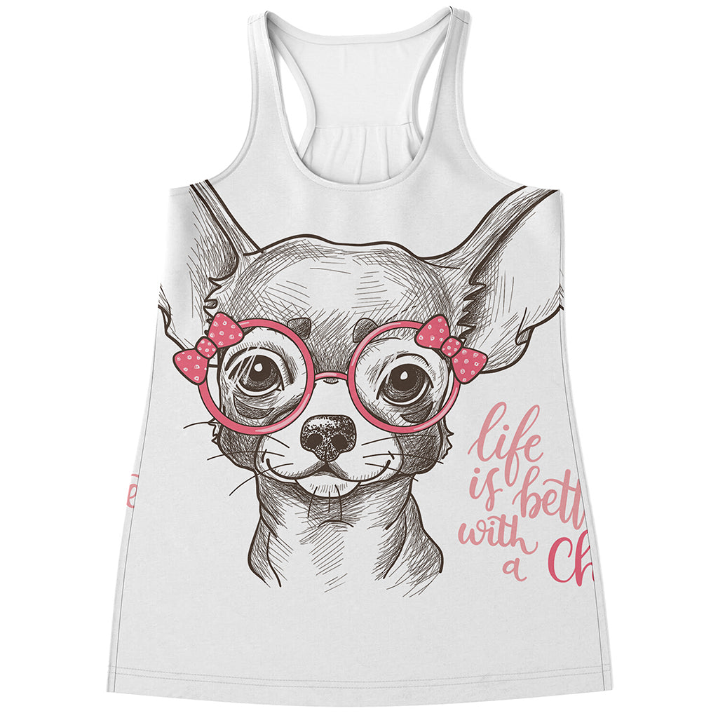 Cute Chihuahua With Glasses Print Women's Racerback Tank Top