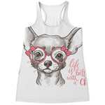 Cute Chihuahua With Glasses Print Women's Racerback Tank Top