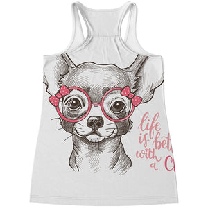 Cute Chihuahua With Glasses Print Women's Racerback Tank Top