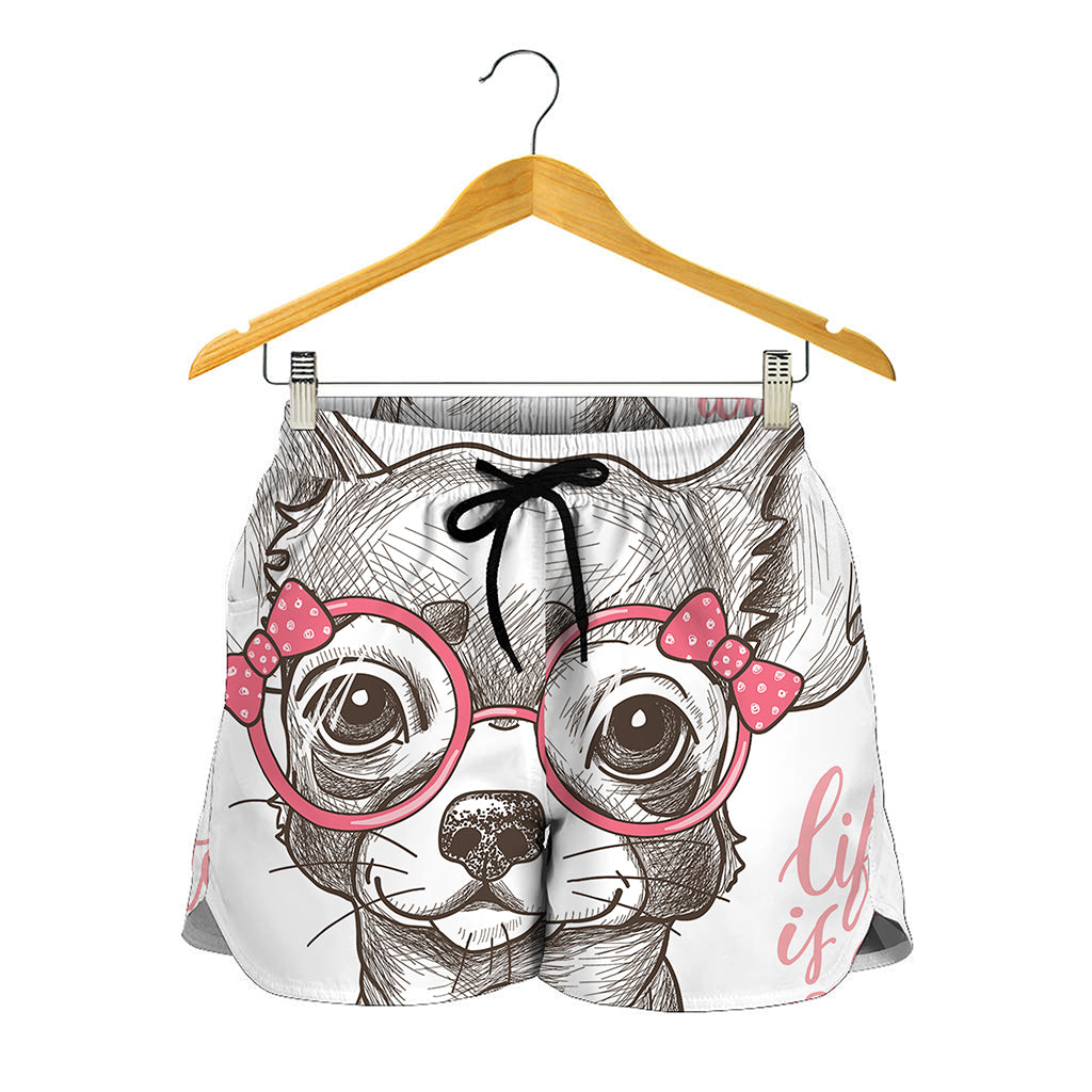 Cute Chihuahua With Glasses Print Women's Shorts