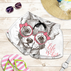 Cute Chihuahua With Glasses Print Women's Shorts