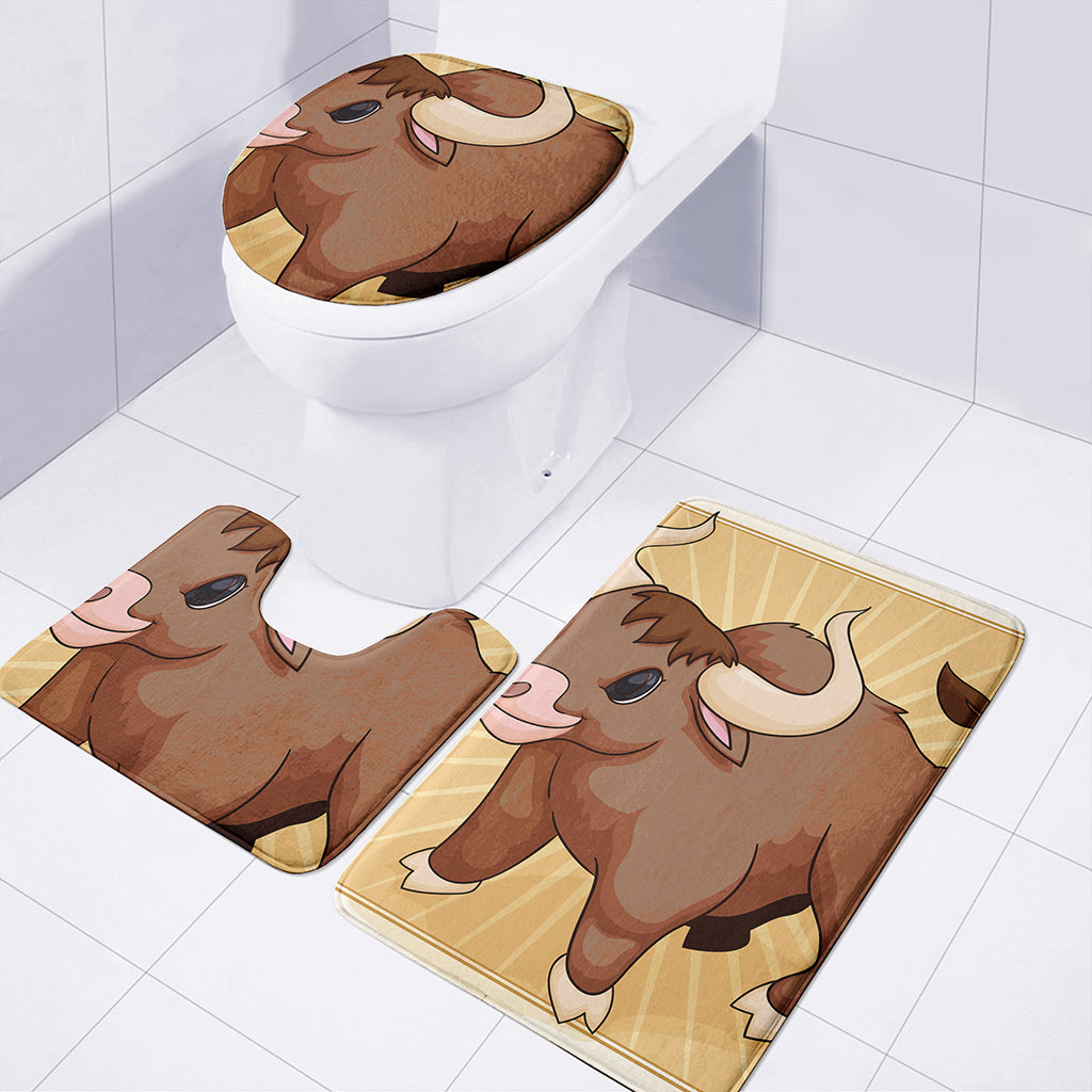 Cute Chinese Ox Zodiac Print 3 Piece Bath Mat Set