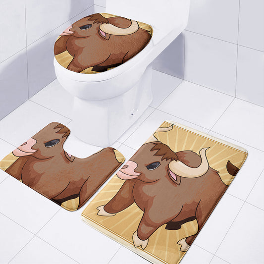 Cute Chinese Ox Zodiac Print 3 Piece Bath Mat Set