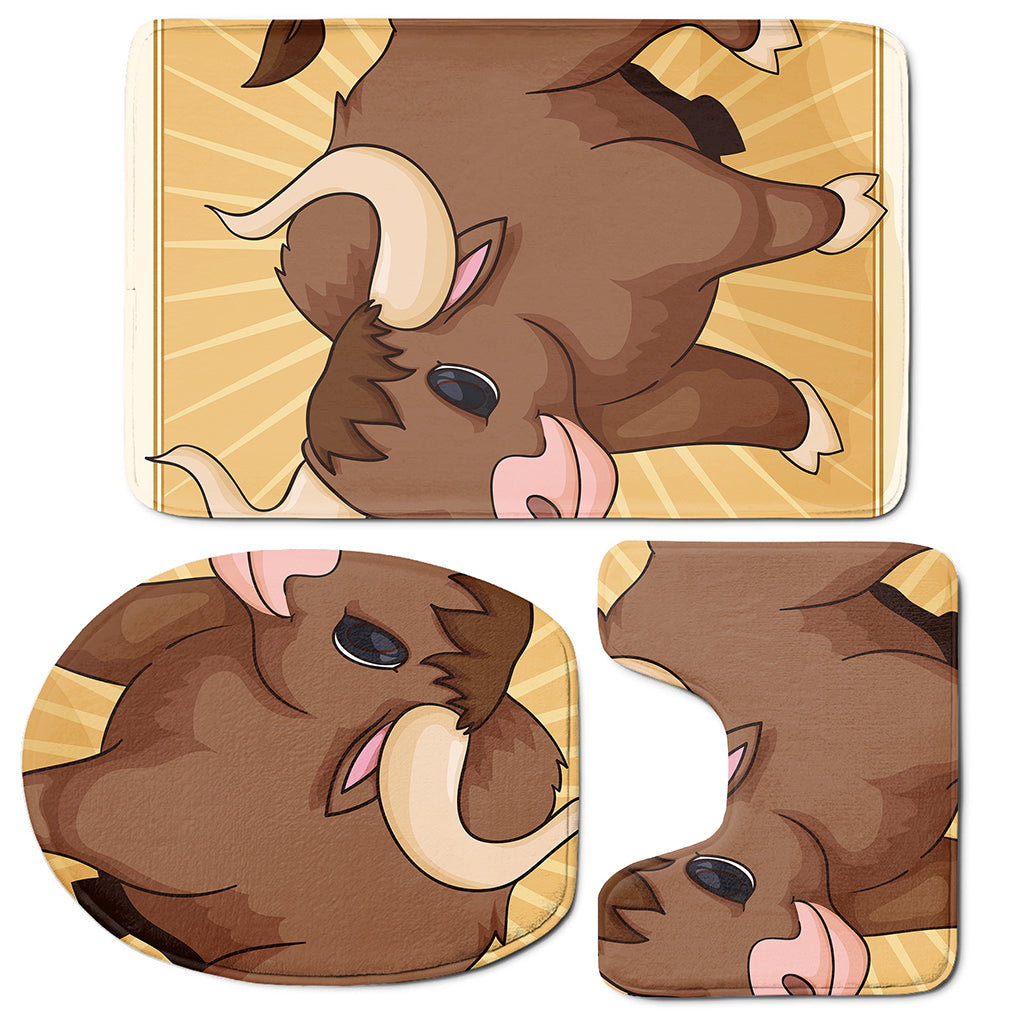 Cute Chinese Ox Zodiac Print 3 Piece Bath Mat Set
