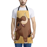 Cute Chinese Ox Zodiac Print Apron