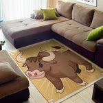 Cute Chinese Ox Zodiac Print Area Rug