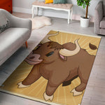 Cute Chinese Ox Zodiac Print Area Rug