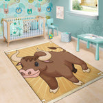 Cute Chinese Ox Zodiac Print Area Rug