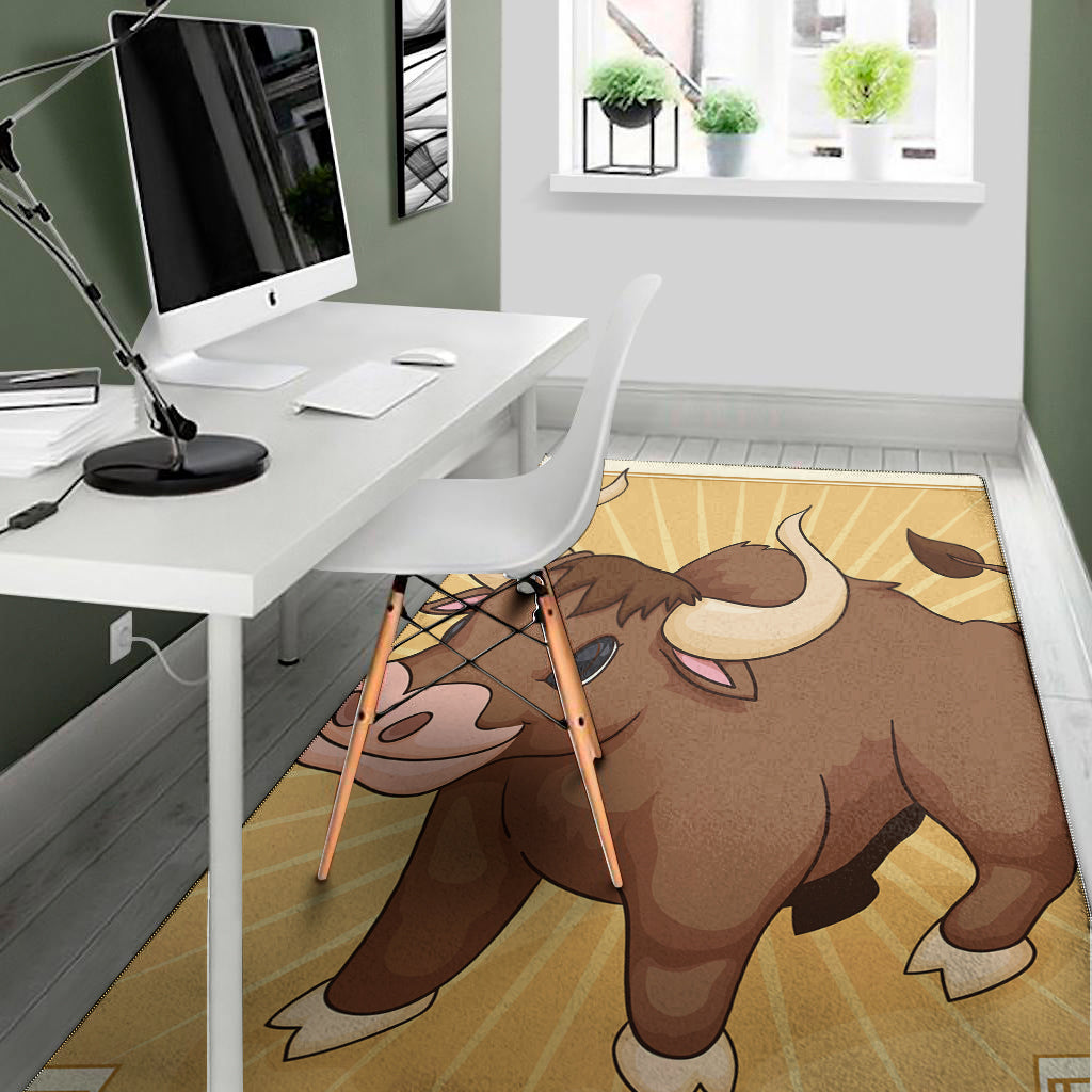 Cute Chinese Ox Zodiac Print Area Rug