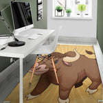 Cute Chinese Ox Zodiac Print Area Rug