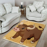 Cute Chinese Ox Zodiac Print Area Rug
