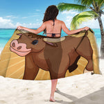 Cute Chinese Ox Zodiac Print Beach Sarong Wrap