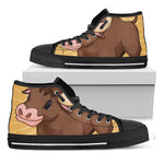 Cute Chinese Ox Zodiac Print Black High Top Shoes
