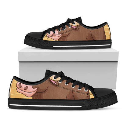 Cute Chinese Ox Zodiac Print Black Low Top Shoes 