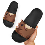 Cute Chinese Ox Zodiac Print Black Slide Sandals