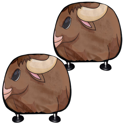 Cute Chinese Ox Zodiac Print Car Headrest Covers