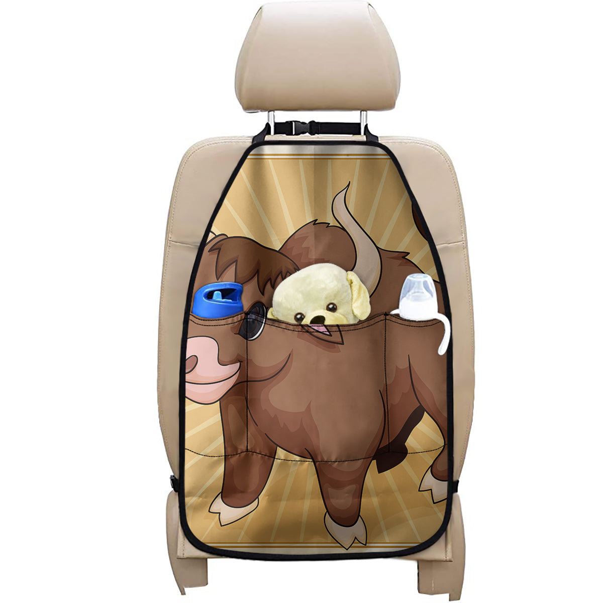 Cute Chinese Ox Zodiac Print Car Seat Organizers