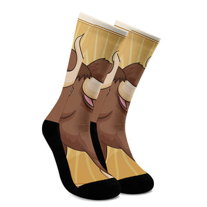 Cute Chinese Ox Zodiac Print Crew Socks