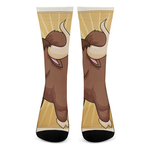 Cute Chinese Ox Zodiac Print Crew Socks