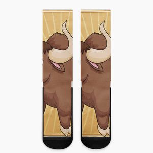 Cute Chinese Ox Zodiac Print Crew Socks