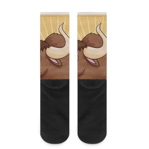 Cute Chinese Ox Zodiac Print Crew Socks