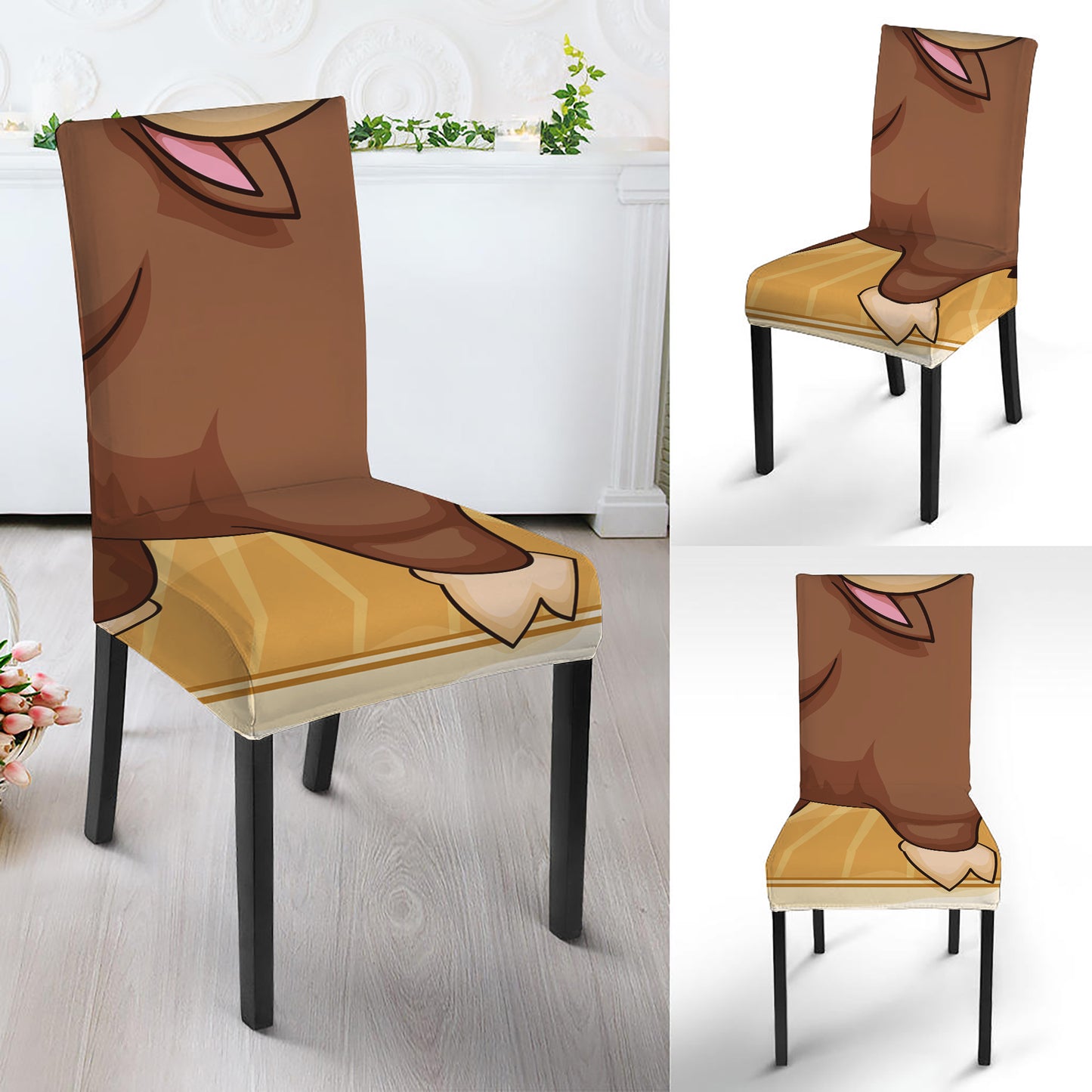 Cute Chinese Ox Zodiac Print Dining Chair Slipcover