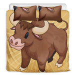 Cute Chinese Ox Zodiac Print Duvet Cover Bedding Set