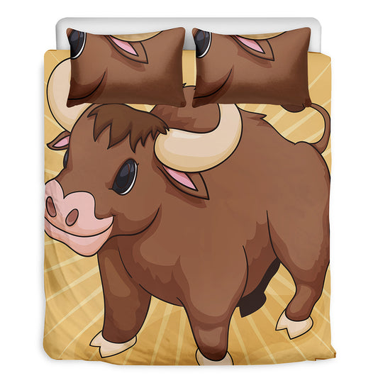 Cute Chinese Ox Zodiac Print Duvet Cover Bedding Set