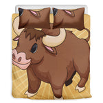 Cute Chinese Ox Zodiac Print Duvet Cover Bedding Set