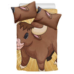 Cute Chinese Ox Zodiac Print Duvet Cover Bedding Set