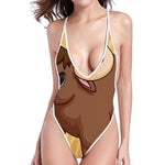 Cute Chinese Ox Zodiac Print High Cut One Piece Swimsuit