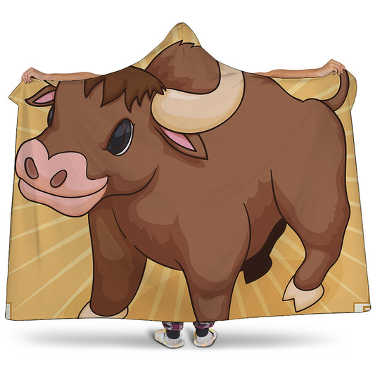 Cute Chinese Ox Zodiac Print Hooded Blanket