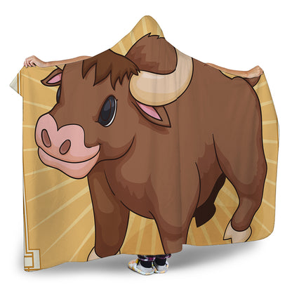 Cute Chinese Ox Zodiac Print Hooded Blanket