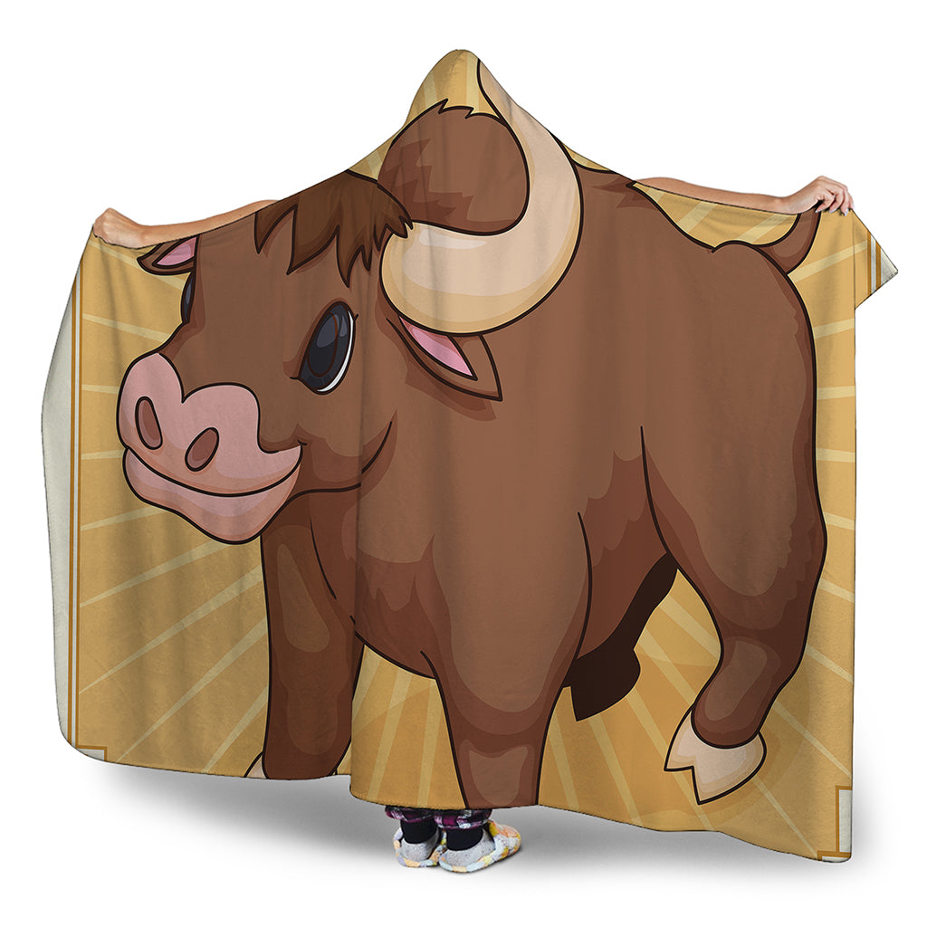 Cute Chinese Ox Zodiac Print Hooded Blanket