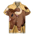 Cute Chinese Ox Zodiac Print Men's Short Sleeve Shirt