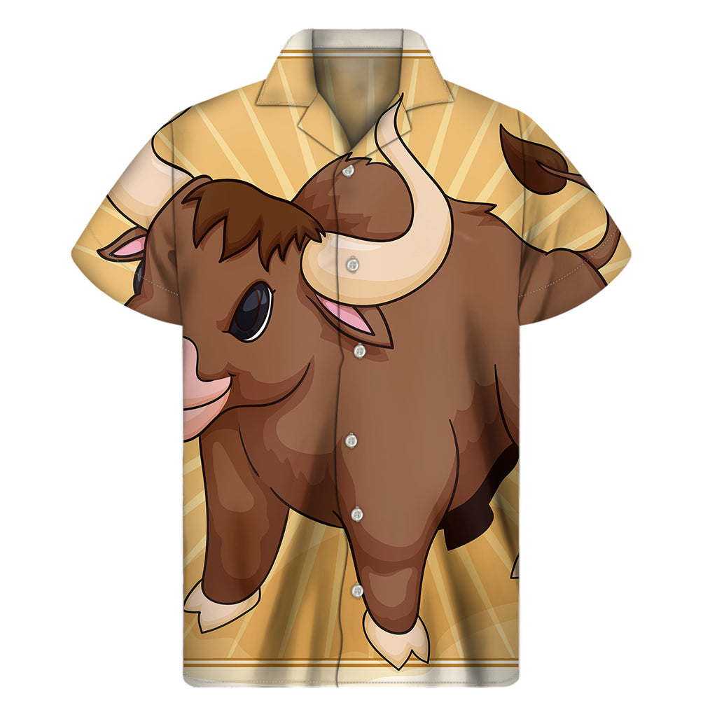 Cute Chinese Ox Zodiac Print Men's Short Sleeve Shirt