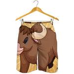 Cute Chinese Ox Zodiac Print Men's Shorts