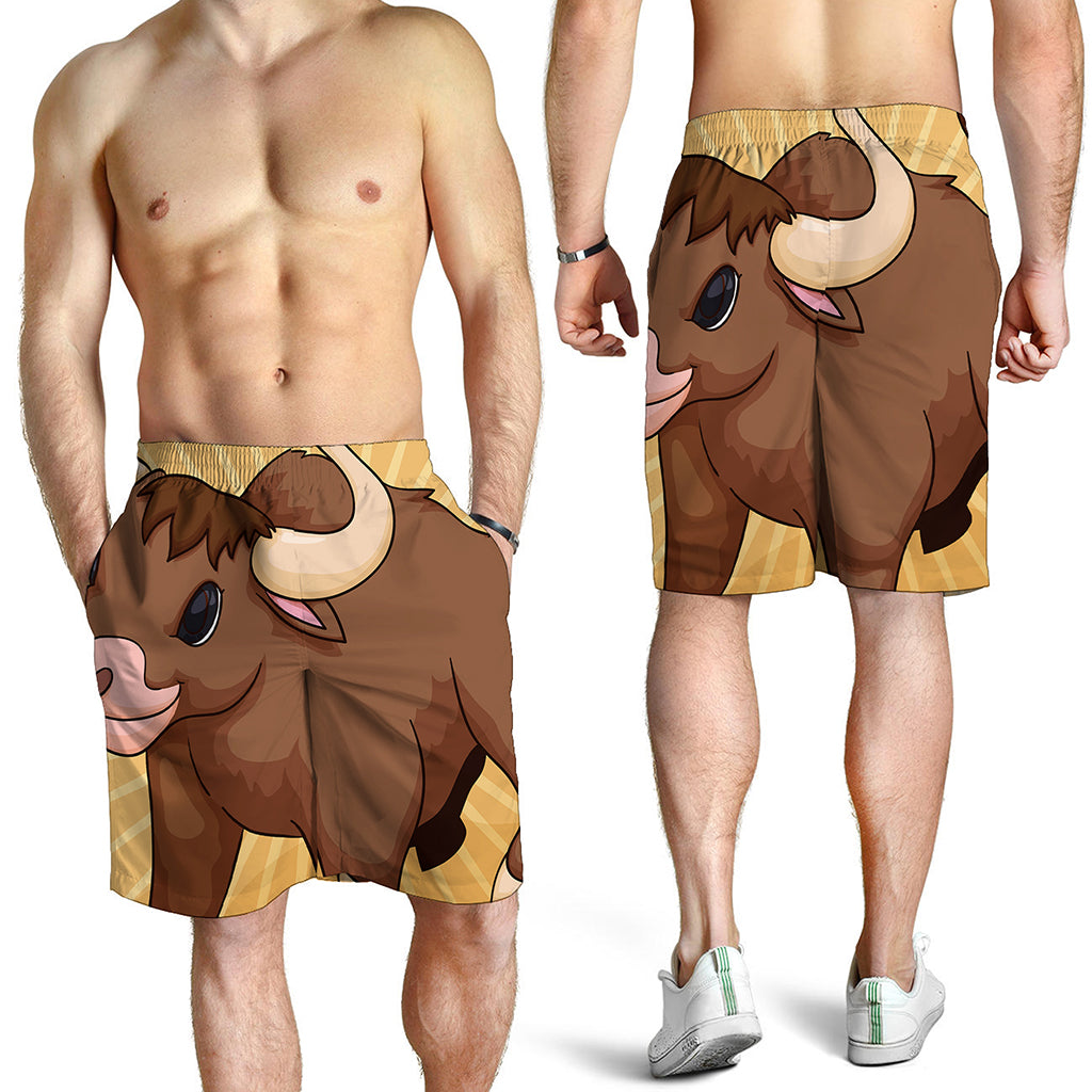 Cute Chinese Ox Zodiac Print Men's Shorts