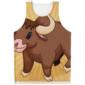 Cute Chinese Ox Zodiac Print Men's Tank Top