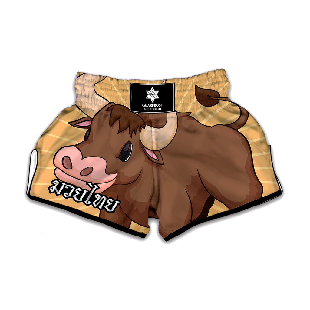 Cute Chinese Ox Zodiac Print Muay Thai Boxing Shorts