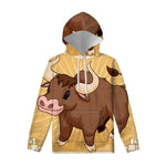 Cute Chinese Ox Zodiac Print Pullover Hoodie